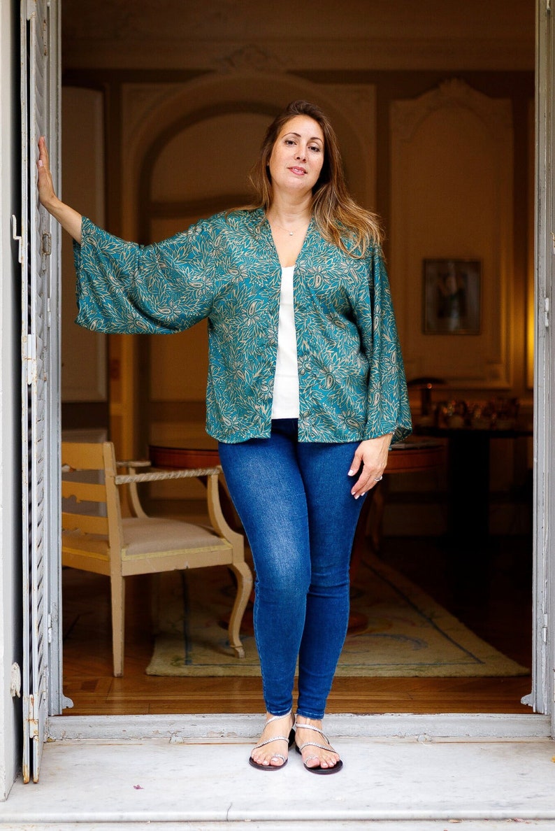 Veste kimono en soie, veste cardigan, kimono vintage, veste bohème, cadeau de noël, cadeau pour elle Taille unique (grande taille) Femmes (FR)