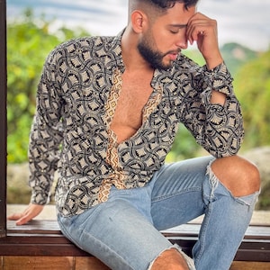 Chemise Homme En Soie 100% Creme De Slik - Taille Medium (M) - Multicolore, Neuve Sans étiquettes