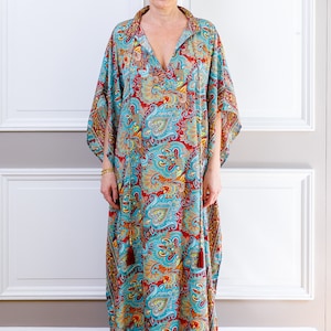 Maxi robe Kaftan moderne en soie oversize, robe en soie, robe ample, robe dintérieur, robe grande taille, cadeau de Noël image 4