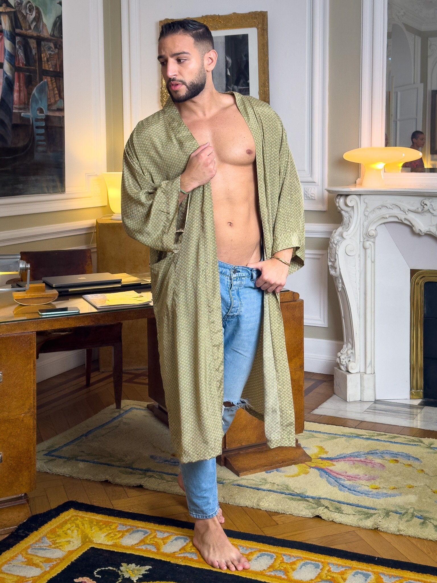 Silk men's kimono, kimono for him, silk bathrobe, dressing gown, gift for him