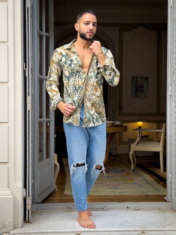 Camisa de seda vintage Camisa de hombre de manga larga Camisa boho chic Camisa retro vintage Camisa chic para hombre Etsy Espana