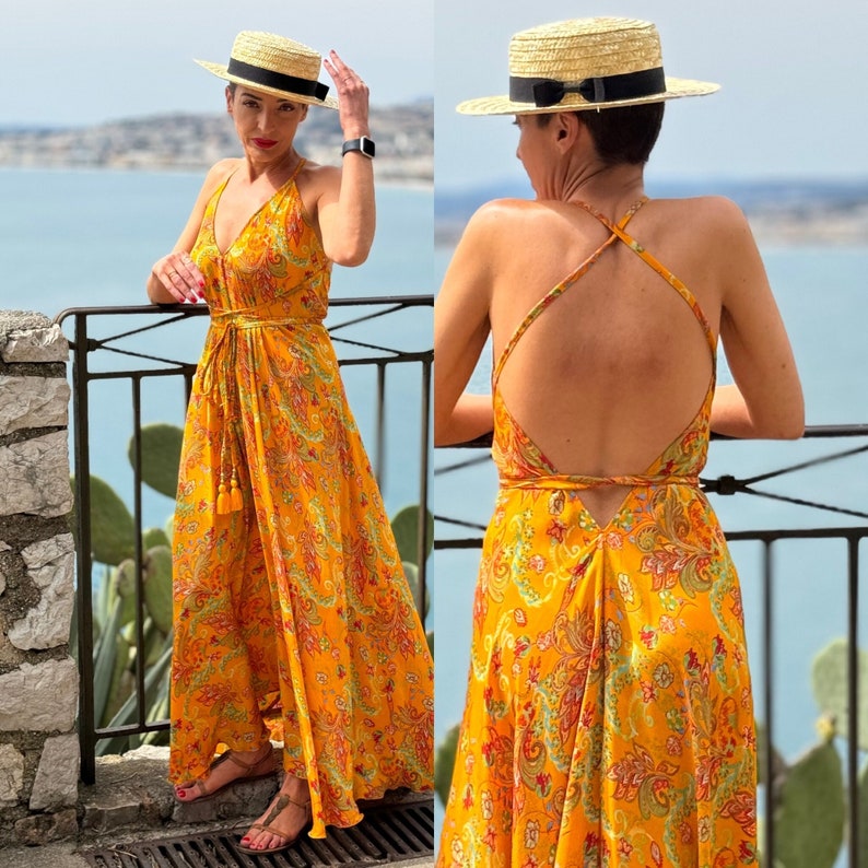 Nouveau Robe dos nu en soie / robe d'été / taille unique / robe boho / Robe légère / robe vintage image 1