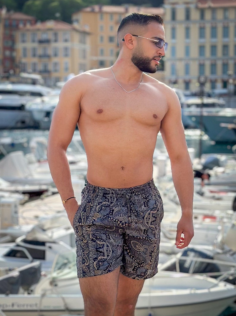 Herren-Strandshorts aus Seide, Vintage-Seidenshorts, Herren-Sommershorts, kurze Herrenshorts, Geschenk für ihn Bild 6