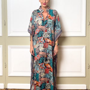 Maxi robe Kaftan moderne en soie oversize, robe en soie, robe ample, robe dintérieur, robe grande taille, cadeau de Noël image 4