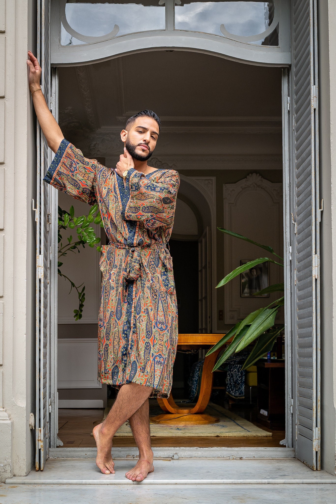 Kimono Japonais Peignoir Chinois Homme Kimono Homme Bohème En Soie