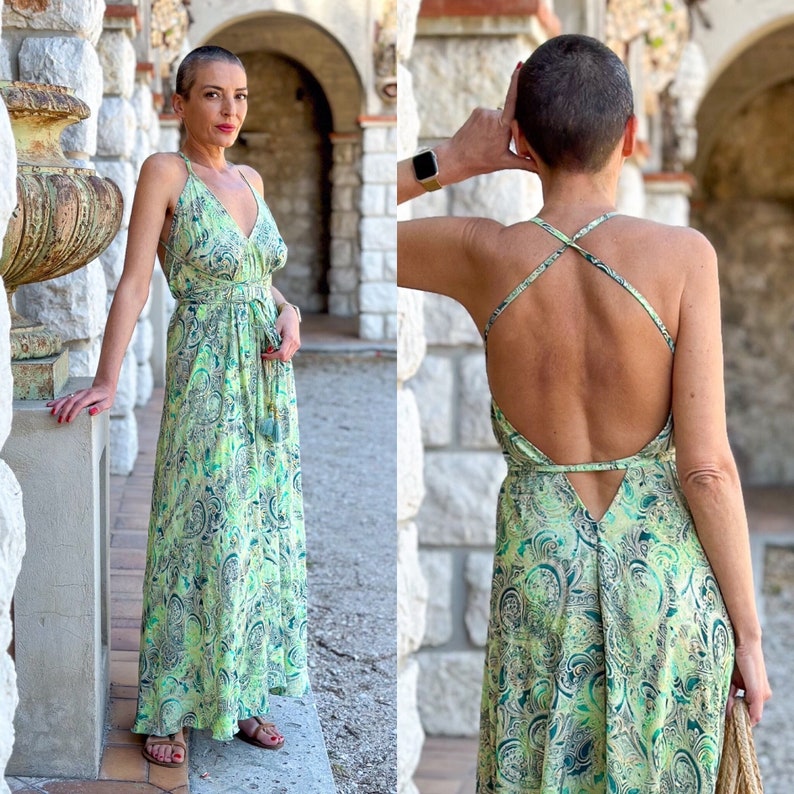 Robe dos nu en soie vintage / robe d'été / robe taille unique / robe boho / Robe légère / robe vintage / cadeau pour elle image 1