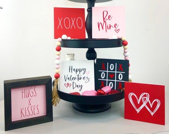 Wood Valentine's Day Signs Valentines Decor Red, Pink, White, and Black Tray Signs, Interchangeable Seasonal Signs