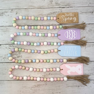 Easter Decor Tray Tags with Beads - Garland with Tags - Beaded Garland - Happy Easter - Hello Spring - Bunny - Easter Egg - Pastel