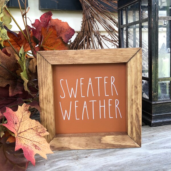 Wood Sweater Weather Sign, Pumpkin Orange Fall Decor, Small Wood Sign, Rustic Wood Sign, Fall Decor Farmhouse, Interchangeable Seasonal Sign