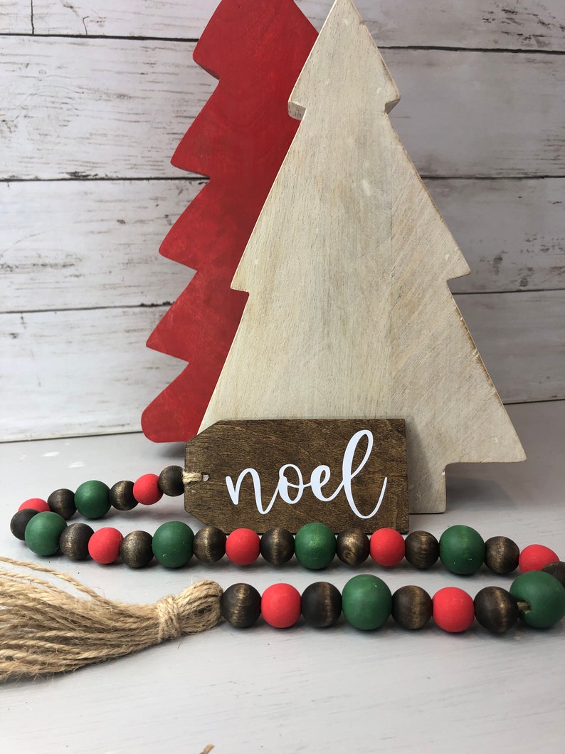 Green Tray Decor Wood Farmhouse Beads Garland Christmas Tree Etsy