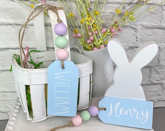 Easter Basket Tags, Easter Decor Personalized Name Tags,  Pastel Easter Tray Tags