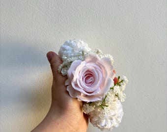 Handmade Bridal artificial flower gajra/bracelet/corsage. Rose, gypsophila and hydrangea nikkah/mehndi bracelets. Single Gajra