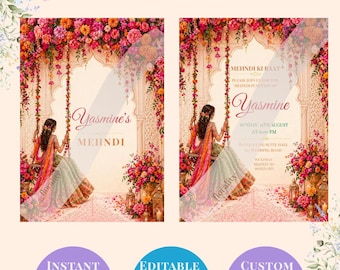 Digitale gepersonaliseerde mehndi dholki-uitnodiging Digitale huwelijksuitnodiging met kleurrijke/mehndi-vibes Telefoonavond voor jouw speciale dag