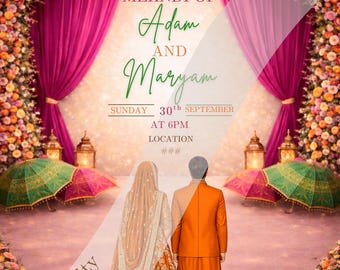 Invitación digital personalizada de mehndi dholki: invitación de boda animada personalizada con vibraciones coloridas/mehndi Teléfono Evite para su día especial.