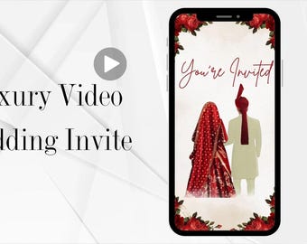 Invitación de boda musulmana personalizada, video digital: invitación de boda animada personalizada con teléfono Evite floral rojo/dorado para su día especial.