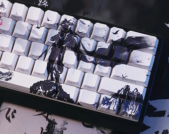 Juego de teclas transparentes japonesas estilo anime de 60/68 teclas para teclados mecánicos de juegos.