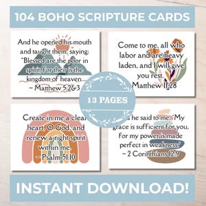 Boho Inspirational Bible Memory Cards | 104 Printable Scripture Verse Cards | Scriptural Printable for Daily Devotions | Digital Download