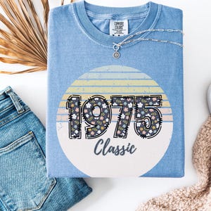Comfort Colors Cute 1975 Retro Tshirt, 50th Birthday Shirt Gift For Women, Classic Tee, Vintage 1975 Shirt, Fiftieth Birthday Party T-shirts