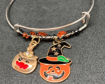 Pumpkin Charm Bracelets-Halloween Charms-Beaded Jewelry-Charm Bracelets-Pumpkin Charms-For him/her-Halloween Jewelry-Silver Bracelets