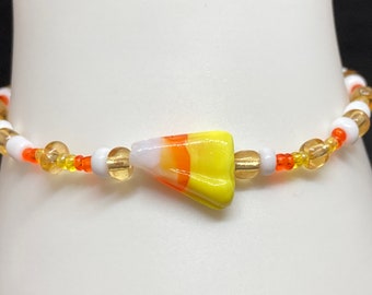 Candy Corn Bracelet & Earrings Set-Beaded Jewelry-Halloween Bracelets-Halloween Earrings-Candy Corn-For him/her-Dangle Earrings-Halloween