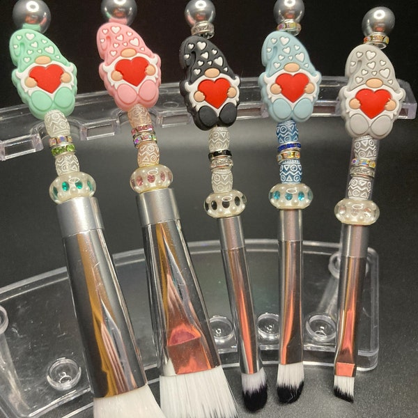 Beaded Makeup Brushes-Beaded Accessories-Makeup Brushes-Set of 5-Gifts for all-Gnome Beads-Gnome Accessories-Stocking Stuffers-Easter Basket