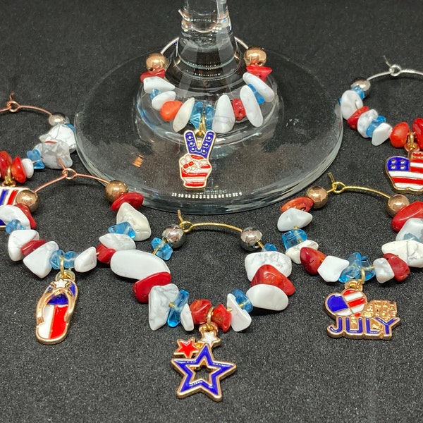 4th of July Wine Charm Set with Apple