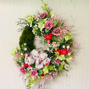 Spring door wreath, Summer floral wreath, Mother’s Day gift, everyday flowers wreath, farmhouse wreath