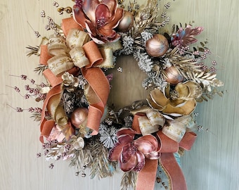 Designer’s rose gold and champagne gold wreath, elegant winter   wreath,  New Year’s wreath, Winter door wreath,