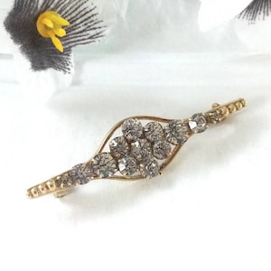 Antique Bar Brooch with original paste stones traditional pin in brass frame from 1920s. Unique and original. Bespoke piece.