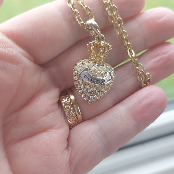 Juicy Couture vintage crystal diamante paved crown heart pendant in Silver and gold.  Authentic and  unique. Perfect gift, superb styling