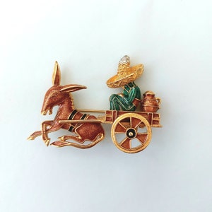 D'orlan  Quirky Donkey Cart Brooch. Vintage and unique in excellent condition. 22ct tripple gold finish. Stylish and unusual designer brooch