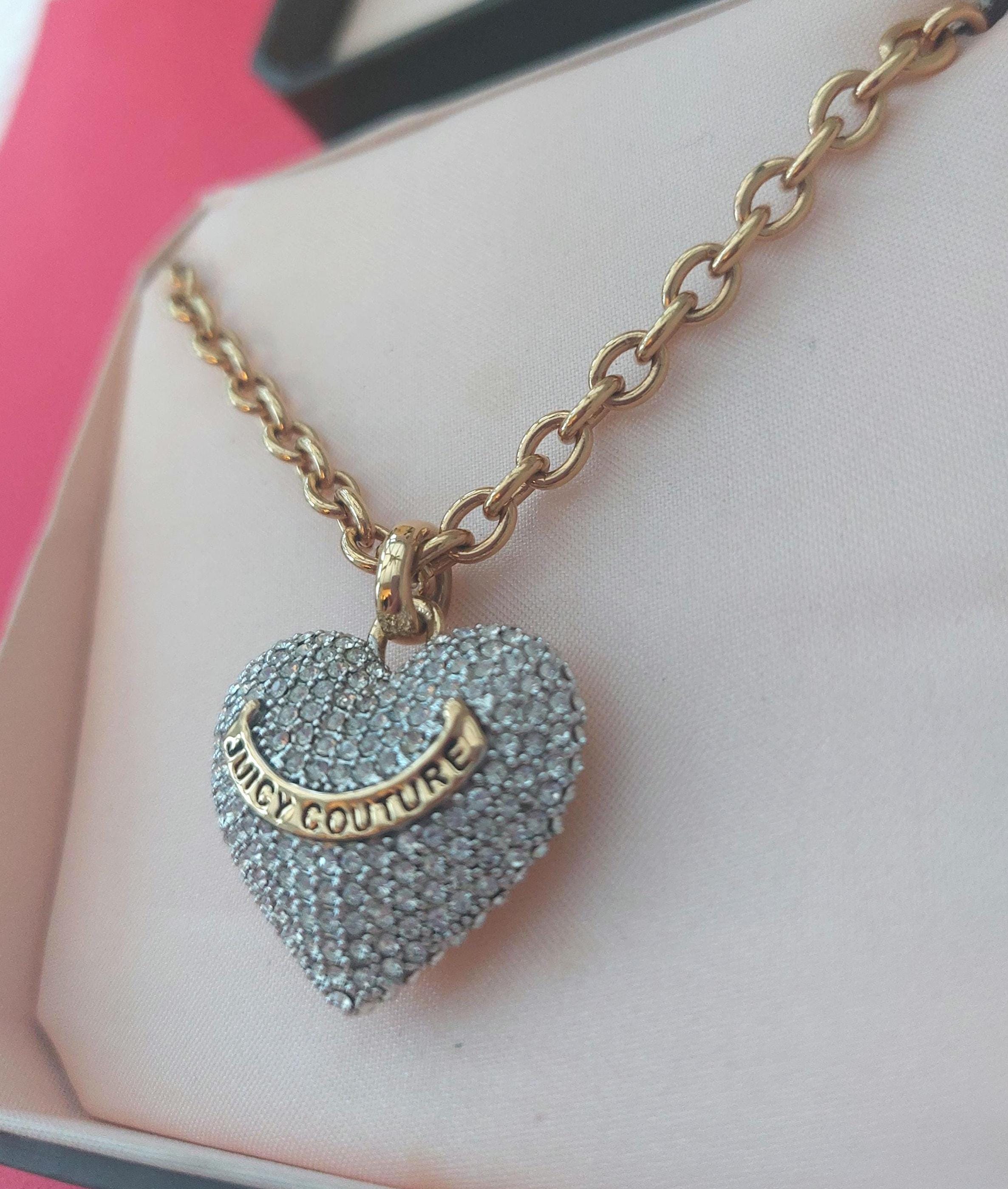 Vintage  juicy couture chain with heart  preown&  juicy sunshades Juicy Couture Goldtone Pink Rhinestones Heart Pendants Crown  main image 3