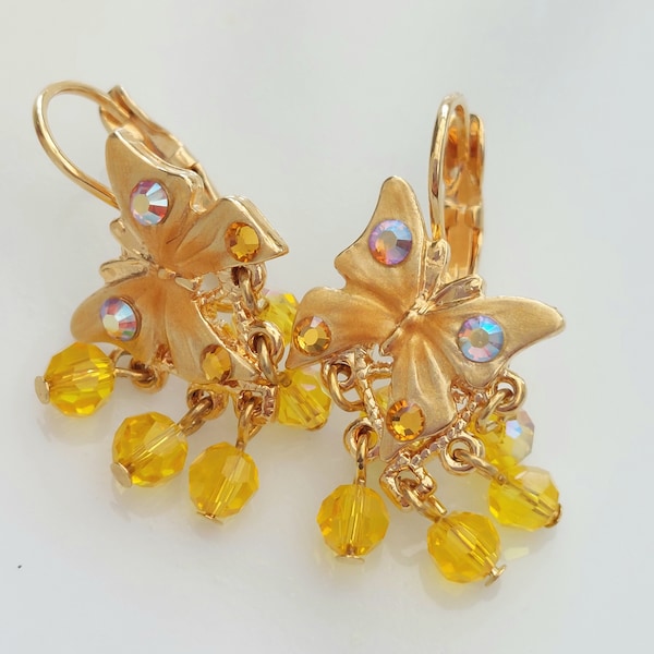 Kirks Folly Vintage  Butterfly earrings/Lever backs/crystal