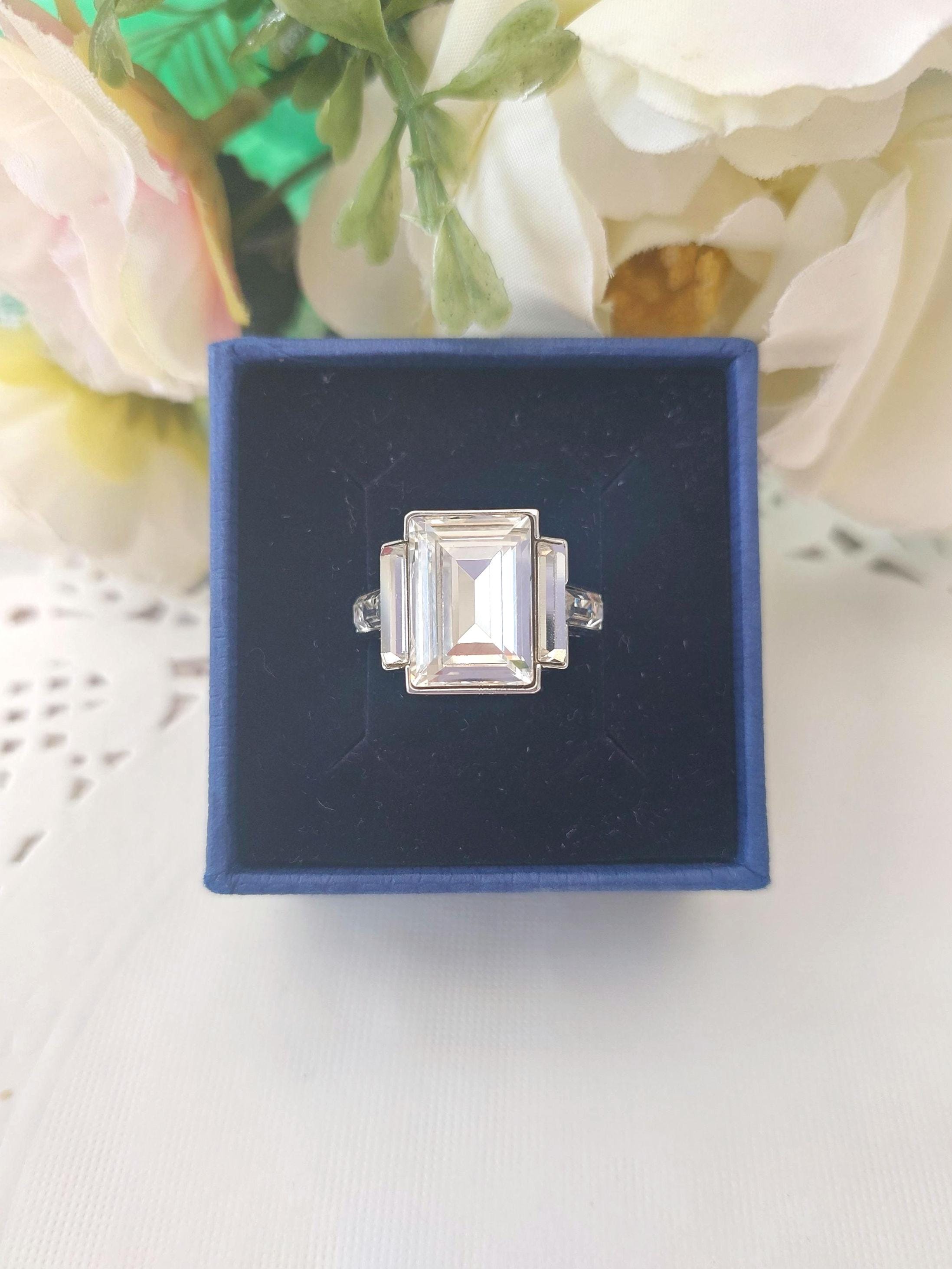 Swarovski genuine Art Deco Style ring with full Swarovski Hallmarks. Original Box.  Glamourous with a touch of vintage.