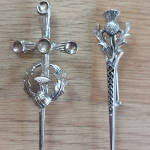 Scottish Celtic sword pins/brooches. Two Scottish Kilt  pins both unique and very stylish.