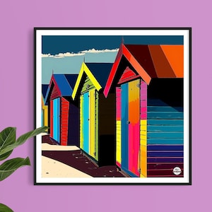 Beach Huts print - Coastal wall art, seaside print, beach hut art, seaside decor, coastal print, nautical wall art, beach huts poster
