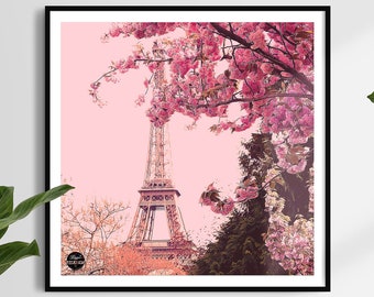 Paris Print - Eiffel Tower print, Paris Wall art, Travel print, Eiffel Tower Art, Paris poster, French Wall Art, Paris Decor, Blossom Print