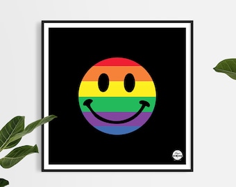 Rainbow Smiley print - Pride Art, Smiley Face Print, Gay Pride Art, Acid Smiley Face, LGBT art, Rave Print, Rainbow Art, Music Print