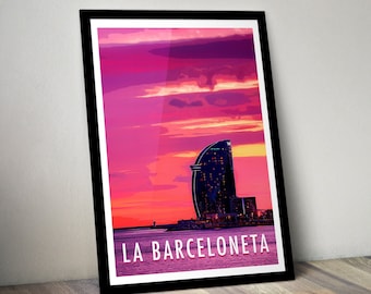 La Barceloneta print - Barcelona poster, Travel print, Travel wall Art, Barcelona print, Spain wall art, Spain decor, Barcelona gift