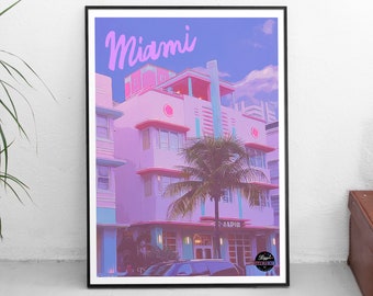 Miami Art Deco Hotel Print - Miami Art Print, Travel print, Miami Wall Art, Miami Beach print, Travel Wall Art, florida wall art, US poster