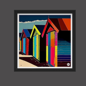 Beach Huts print - Coastal wall art, seaside print, beach hut art, seaside decor, coastal print, nautical wall art, beach huts poster