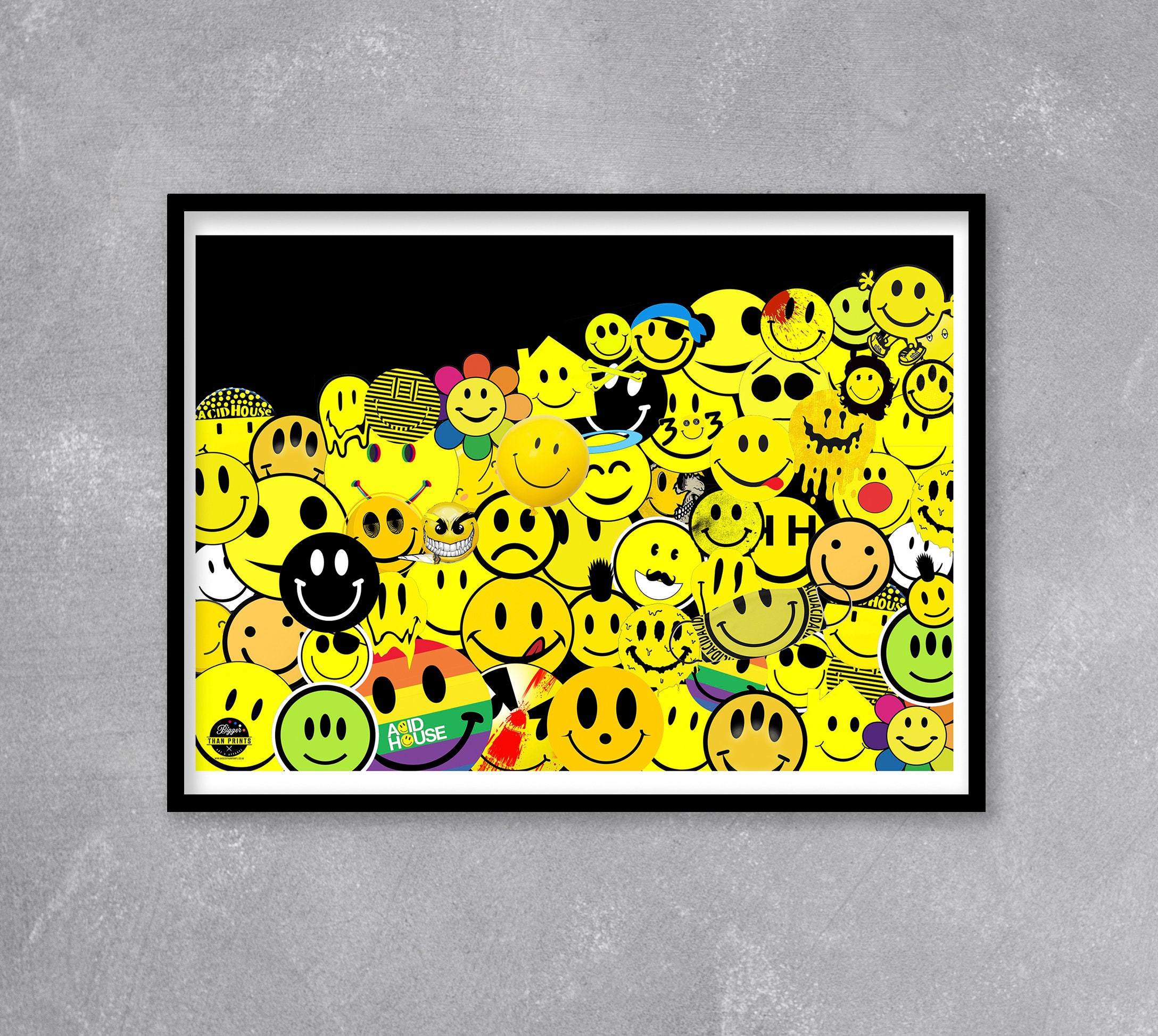 Acid Smiley Face print Acid House Print, Smiley Face Print, Rave Print
