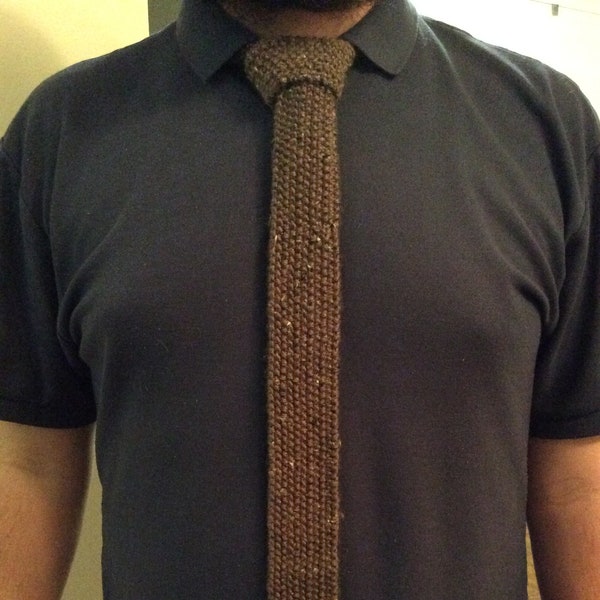 Custom Hand Knit Necktie (in brown tweed, navy blue, charcoal grey, maroon, army green)