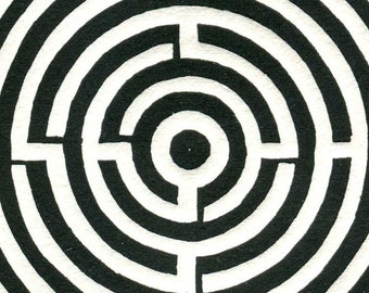 linocut relief print Labyrinth limited edition