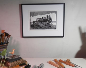 linocut relief print Brooks Mogul 2-6-0 limited edition
