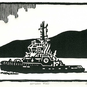 linocut relief print Between Tides limited edition