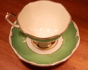 Royal Albert Crown China tea cup and saucer pattern 1969 green