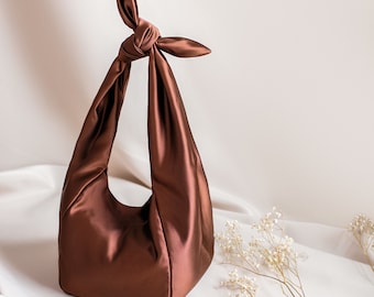 Women Luxury Handbag | Double knot Bag | Handmade Satin bag | Top Handle Evening Bag | Silk bag | Brown Evening Purse | Summer Bag