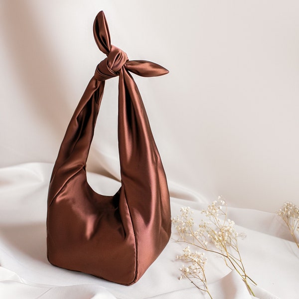 Women Luxury Handbag | Double knot Bag | Handmade Satin bag | Top Handle Evening Bag | Silk bag | Brown Evening Purse | Summer Bag