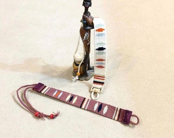 Handwoven Kilim Bracelet: Silk Acrylic Thread, Leather Detail